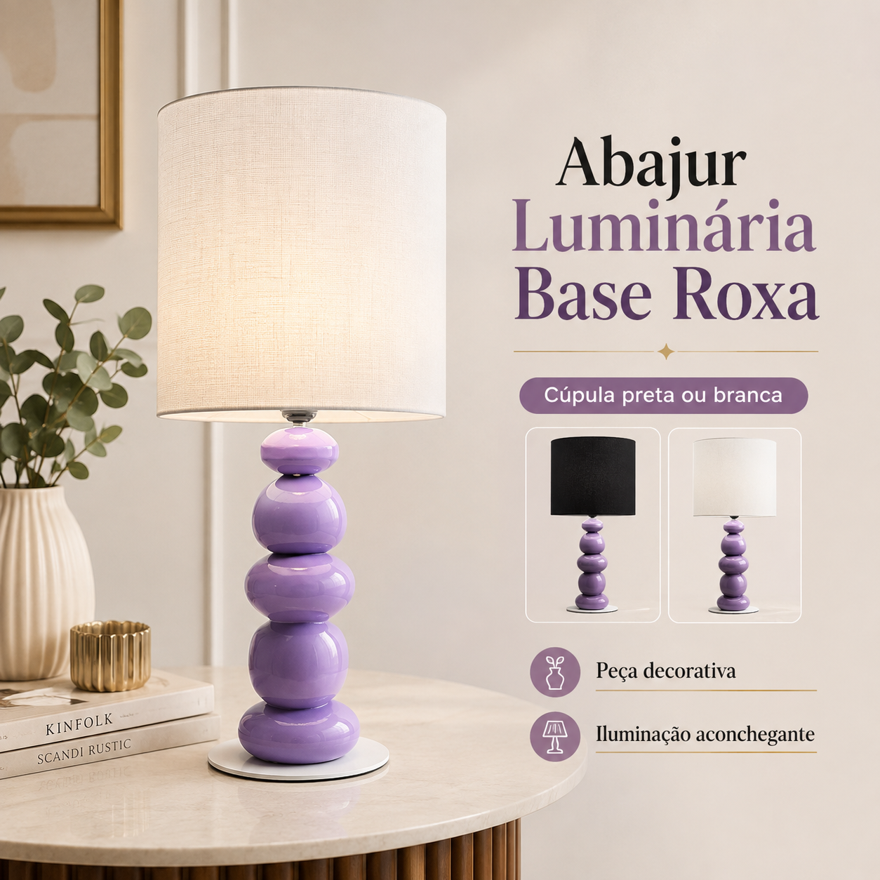 Abajur com Base Roxa