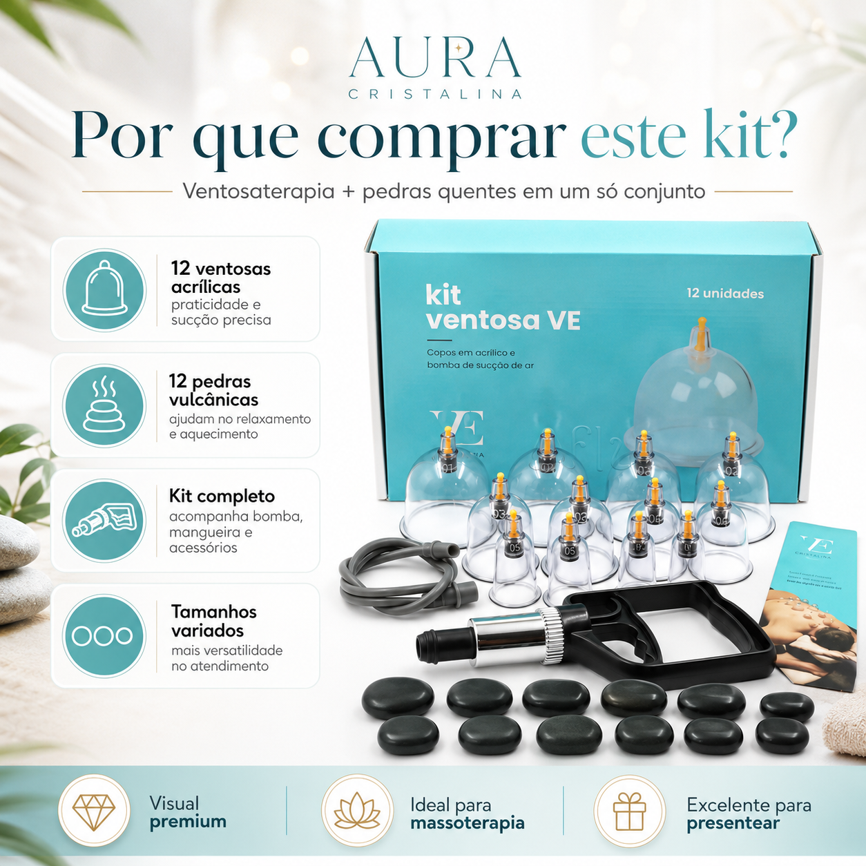 Kit Massoterapeuta com Ventosas e Pedras — foto 3