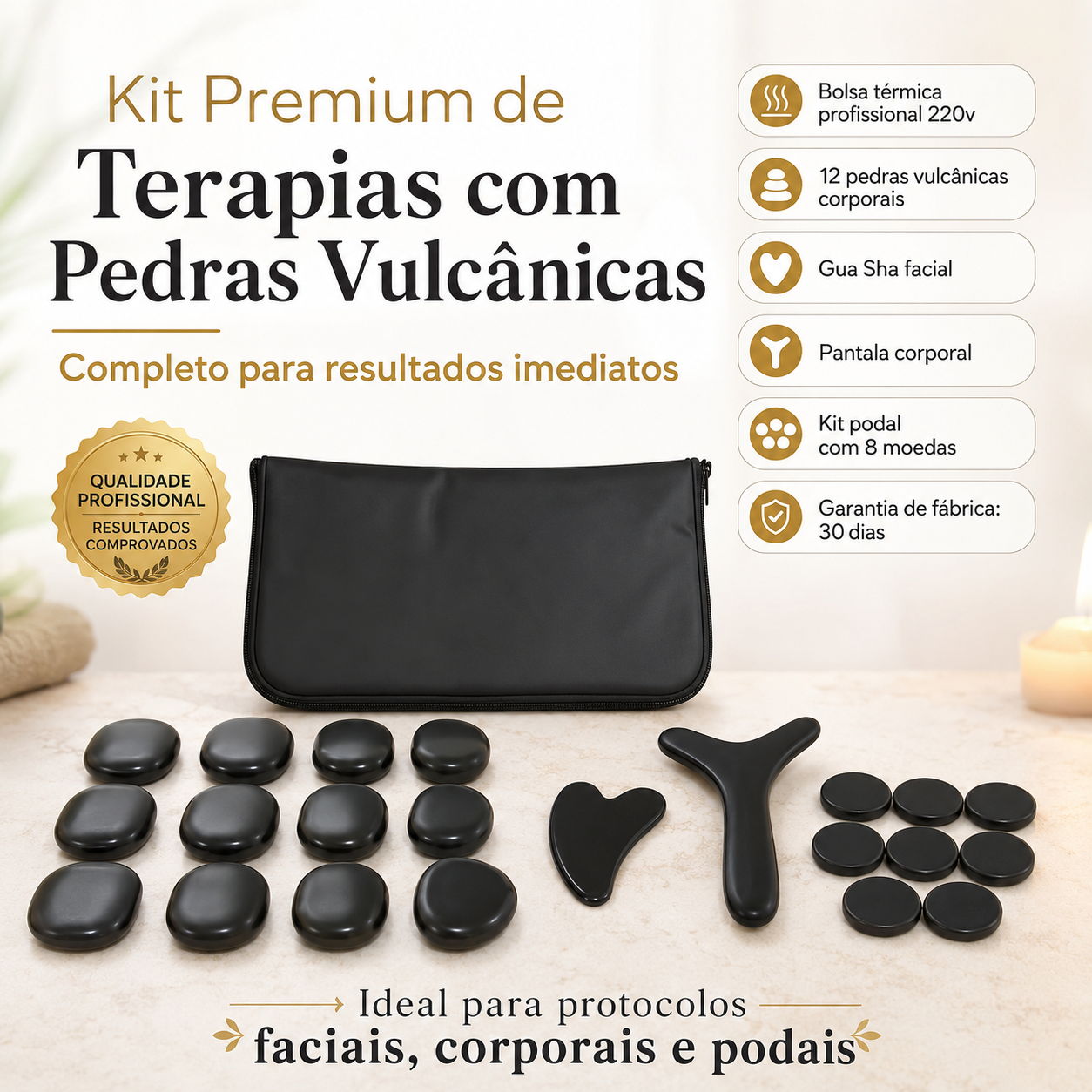 Kit Premium de Terapias com Pedras Vulcânicas
